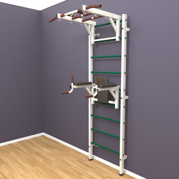 Шведская стенка «LittleSport» White Long 2.0 зеленые ступени