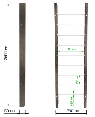 картинка Брашированная шведская стенка "Кастерли" Черный (Белые ступени) от магазина Лазалка
