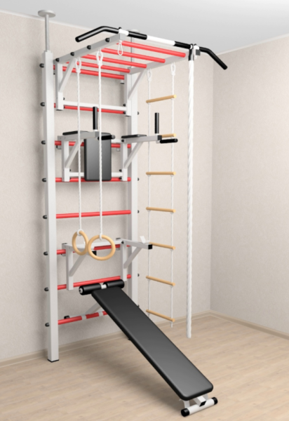 Шведская стенка Sv Sport враспор (Турник рукоход/Брусья/Стойка/Скамья/Канат/Кольца/Лестница)  (258-275 см) 727