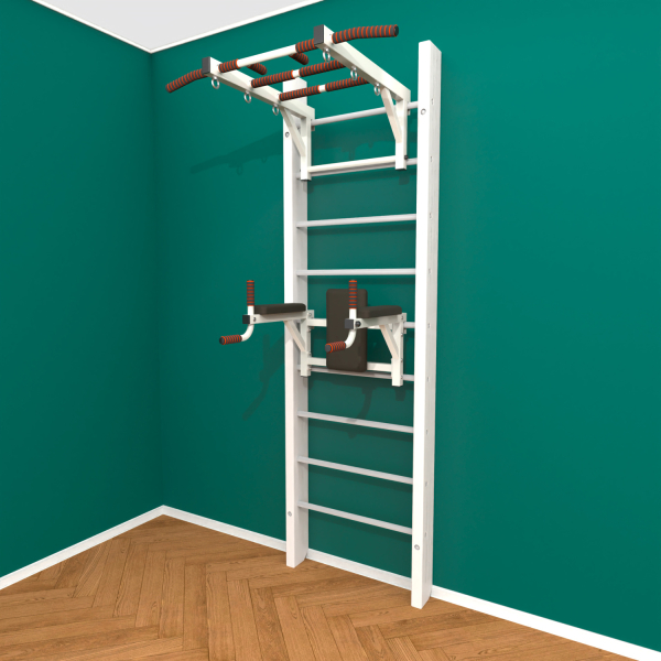 Брашированная шведская стенка "Кастерли" White ТБ (Белые ступени)