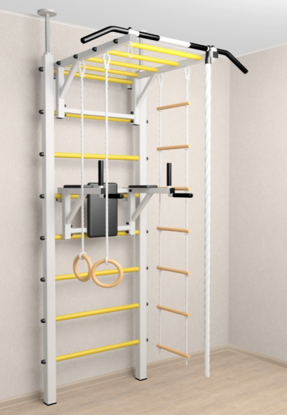 Шведская стенка Sv Sport враспор (Турник рукоход/Брусья/Канат/Кольца/Лестница)  (258-275 см) 723