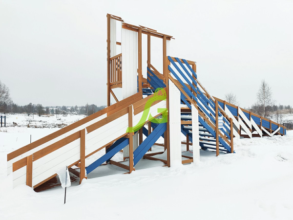 Зимняя деревянная горка "IgraGrad Snow Fox 12 м" с двумя скатами мод.4