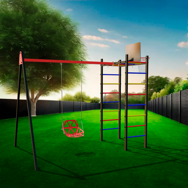 картинка Уличный спортивно-игровой комплекс Sv Sport У3005КВ1 (Со спинкой/Подвесы на втулке/Щит баскет) от магазина Лазалка