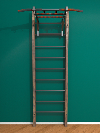 Брашированная шведская стенка "Кастерли" Классик с турником (Черные ступени)