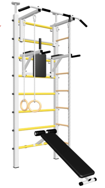 Шведская стенка Sv Sport враспор (Турник стандарт/Брусья/Скамья/Канат/Кольца/Лестница) (275-295см)  В706