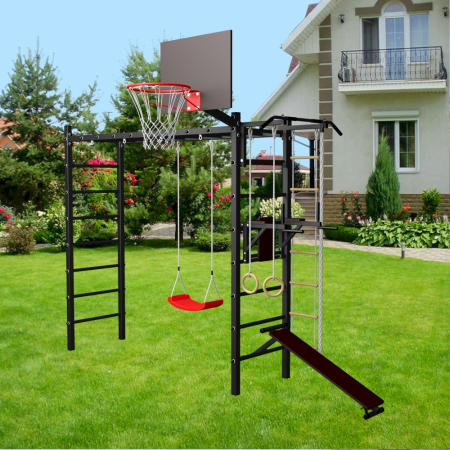 картинка Уличная шведская стенка Sv Sport рукоход У518 (Турник/Брусья/Скамья/"Лодочка"/Канат/кольца/лестница) от магазина Лазалка