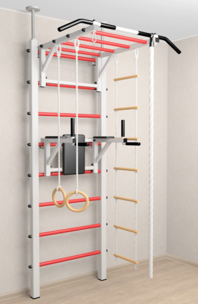 Шведская стенка Sv Sport враспор (Турник рукоход/Брусья/Канат/Кольца/Лестница)  (258-275 см) 723