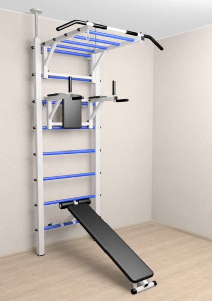 Шведская стенка Sv Sport враспор (Турник рукоход/Брусья/Скамья)  (258-275 см) 724